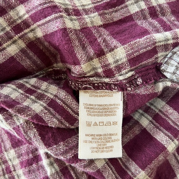 Free People Two-Tone Plaid Flannel Button Down, Raspberry Red & Light Grey, S - Picture 7 of 9